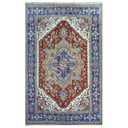 Traditional Serapi Hand-Knotted Area Rug 8X10 Handmade Wool Area Rug Rust, Blue, Gold, Ivory, Peach, Lt Grey