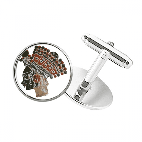 Traditional Shadow Play Minority Portrait Round Button Cuff Clip Stud Cufflinks