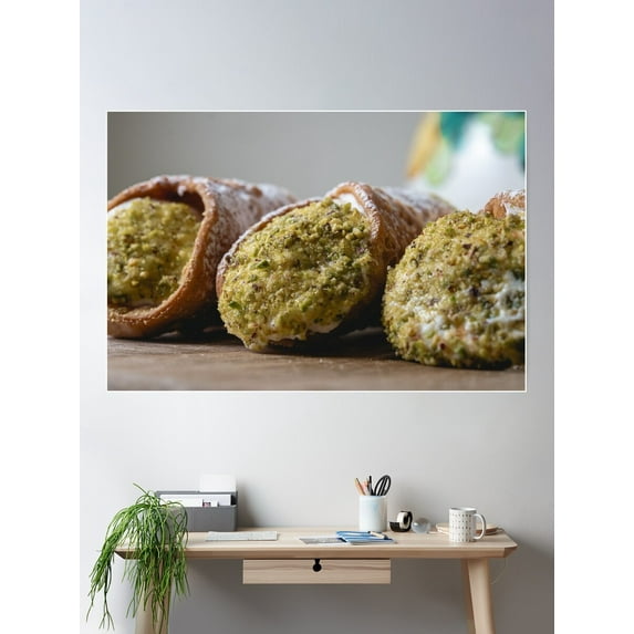 Traditional Sicilian Cannoli With Pistachio €“ Authentic Italian Pastry Poster Wall Art, Modern Wall Decor For Living Room Bedroom, 24x36 UNFRAMED