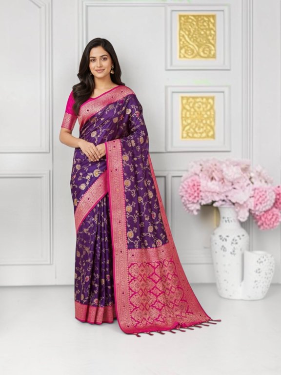 Traditional Silk Weaving Saree with Unstitched Blouse, Cultural Wear for Women