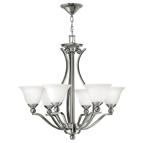 Traditional Six Light Chandelier-Brushed Nickel Finish-Etched Opal Glass Color Bailey Street Home 81-Bel-2998262
