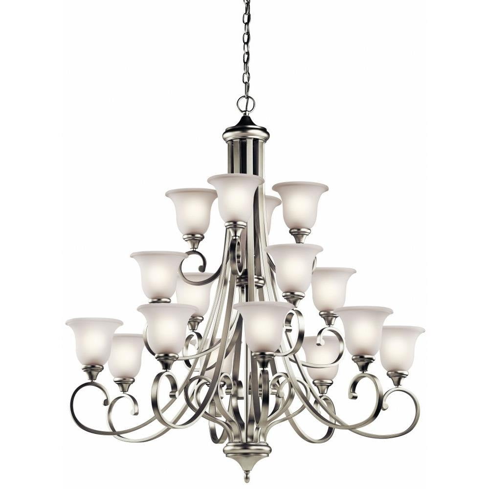 Traditional 16-Light Distressed Bronze Chandelier with Satin Etched Glass