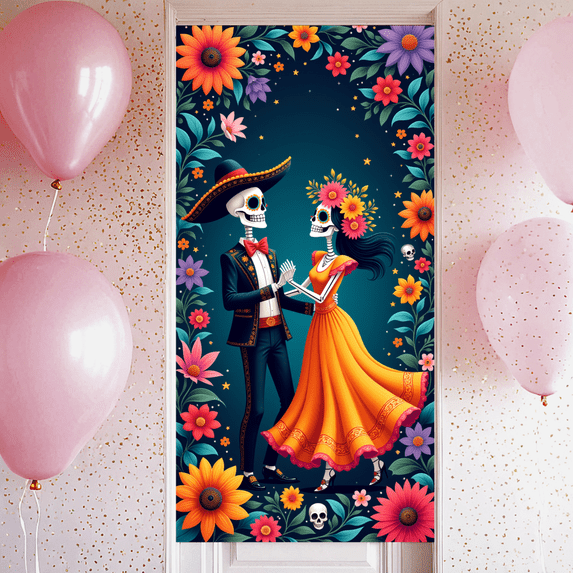 Traditional Skeleton Day of the Dead Floral Design Elegant Mexican Festival for Holiday Party Home Decor Celebration