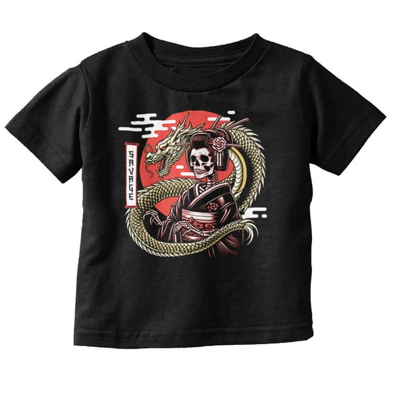 Traditional Skeleton Geisha Savage Toddler Boy Girl T Shirt Infant Toddler Brisco Brands 24M