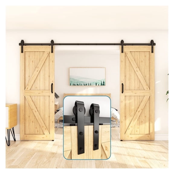 Traditional Sliding Barn Door Hardware Slides Tracks And Rollers, Flat Track Antique Style Use For Double Doors ,Easy to Install