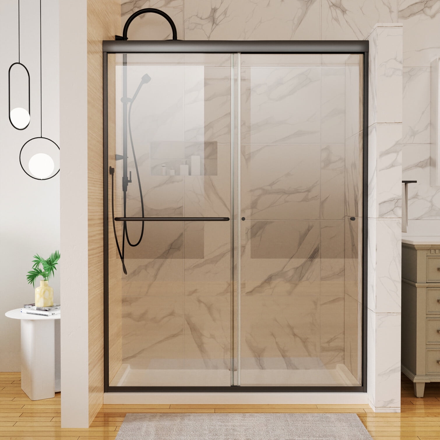 Traditional Sliding Shower Door, 50-54 in. x 72 in., Matte Black Frame with Clear Glass - Durable Design for Standard Enclosures, Easy Installation