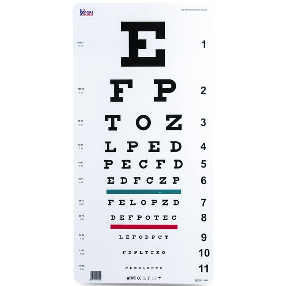 Traditional Snellen Eye Chart with Red Green Bar Visual Acuity Test 6m / 20ft
