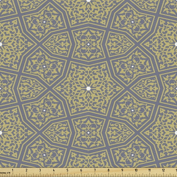 Ambesonne Traditional Fabric by the Yard Upholstery, Interwoven Floral Forms, 2 Yards, Purple Grey and Yellow