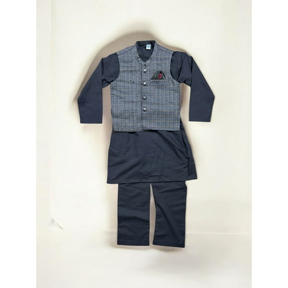 Traditional Soft Cotton Kurta, Pajama and Coat Set for Boys, Cultural Wear, 211