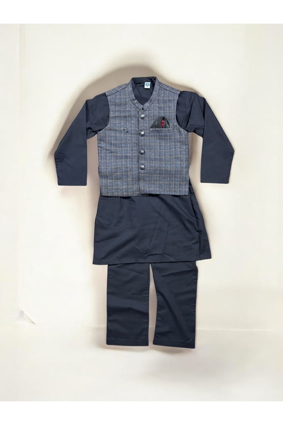 Traditional Soft Cotton Kurta, Pajama and Coat Set for Boys, Cultural Wear, 211