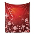 thumbnail image 1 of Traditional Soft Flannel Fleece Throw Blanket, Ethereal Scenery with Blossoming Sakura Sprigs and Butterflies, Cozy Plush for Indoor and Outdoor Use, 60" x 80", Orange Coral Red, by Ambesonne, 1 of 5