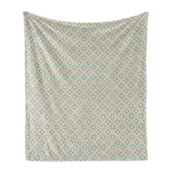 Traditional Soft Flannel Fleece Throw Blanket, Mediterranean Mosaic Style Colorful Pattern, Cozy Plush for Indoor and Outdoor Use, 70" x 90", Multicolor, by Ambesonne