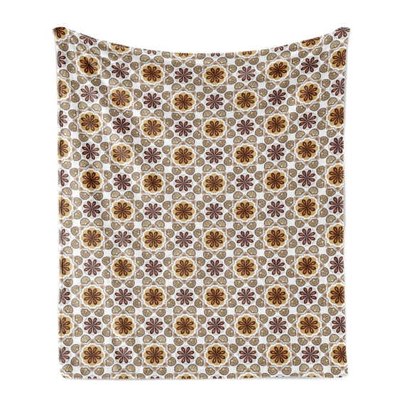 Traditional Soft Flannel Fleece Throw Blanket, Middle East Floral Boho Influences Oriental Lace Damask Illustration, Cozy Plush for Indoor and Outdoor Use, 70" x 90", Multicolor, by Ambesonne