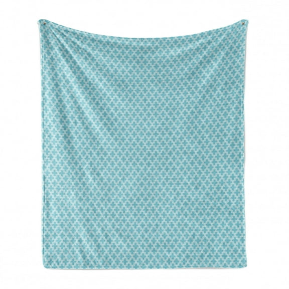 Traditional Soft Flannel Fleece Throw Blanket, Oriental Themed Quatrefoil Lattice Like Motif Monochromatic Pattern, Cozy Plush for Indoor and Outdoor Use, 50" x 60", Pale Blue and White, by Ambesonne