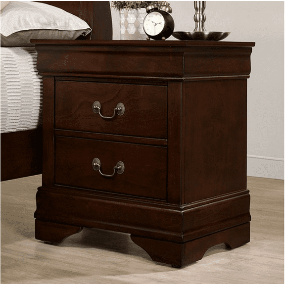 Traditional Solid Wood Nightstand with 2 Drawers in Black / Dark Cherry / White