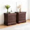 thumbnail image 1 of Leovanni Solid Wood Nightstand Set of 2, End Table with Drawers and Metal Handles, No Assembly Required, For Bedroom, Living Room, Adult, Cherry, 1 of 9