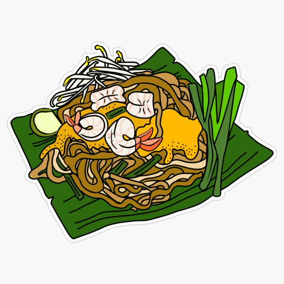 Traditional Southeast Asian Stir Fried Prawn Pad Thai Rice Noodles Peanut Bean Sprout Decal For Bowl Sticker