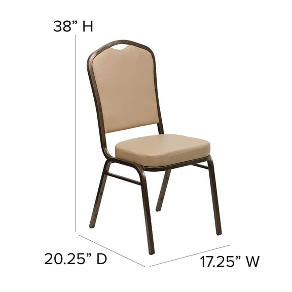 Traditional Stackable Banquet Chair, Crown Back Design with Tan Vinyl, Copper Vein Coated Frame, Perfect for Rental Business or Home, Brown