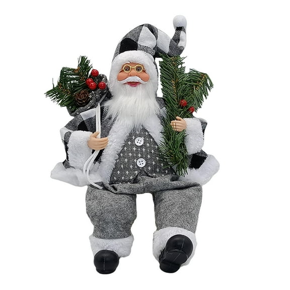 Traditional Standing Santa Claus Doll Figurines Collectible Santa Claus Figurines for Party Home Table Decoration , Black and White 17cmx10cmx30cm