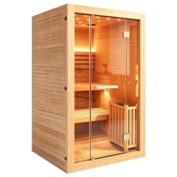 2-3 Person Traditional Steam Sauna, Flat Frame Home Sauna with 3000W, LED Lights, Speaker, Adjustable Temp, 10-Yr Warranty