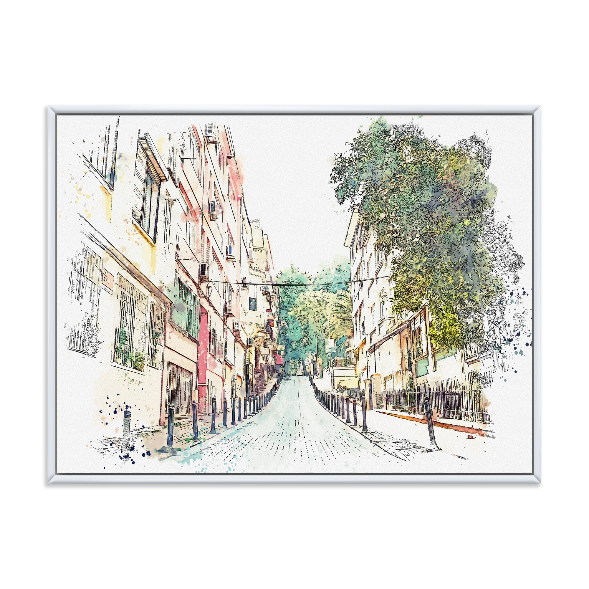 Traditional Street In City Istanbul 32 in x 16 in Framed Painting Canvas Art Print, by Designart