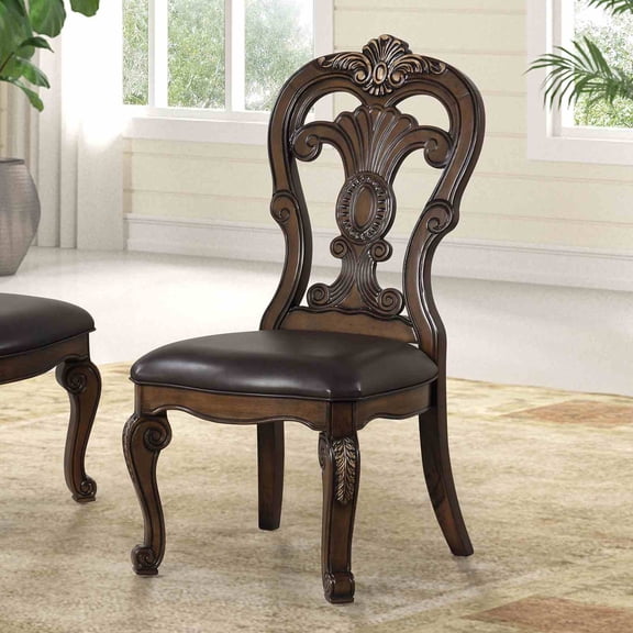 Traditional Style 6pc Side Chair Dark Brown Finish Ornate Corbels Gold Tip Crown Molding Dining Room Furniture