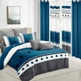 thumbnail image 1 of 9pcs Quilt Bedding Set Blue Stripe Bedspread King Size for Bedroom, Lightweight Comforter with 2 Pillow Shams, 6 Matching Curtains 90x100In, 1 of 7