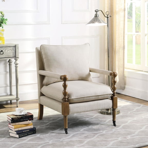 Traditional Style Beige Accent Chair | Used for Conversations and Catching Up at Home | Featuring Eucalyptus and Foam | Solves the Problem of Uncomfortable Seating in Living Area