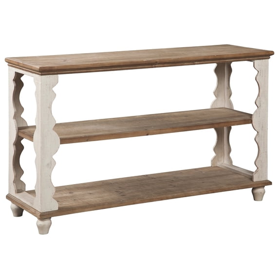 Traditional Style Console Sofa Table with Scalloped Design White and Brown - Saltoro Sherpi