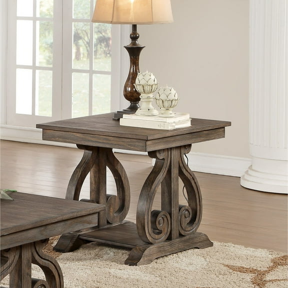 Traditional Style Dark Oak End Table With Shelf And Classy Appearance In Bottom Unique Design