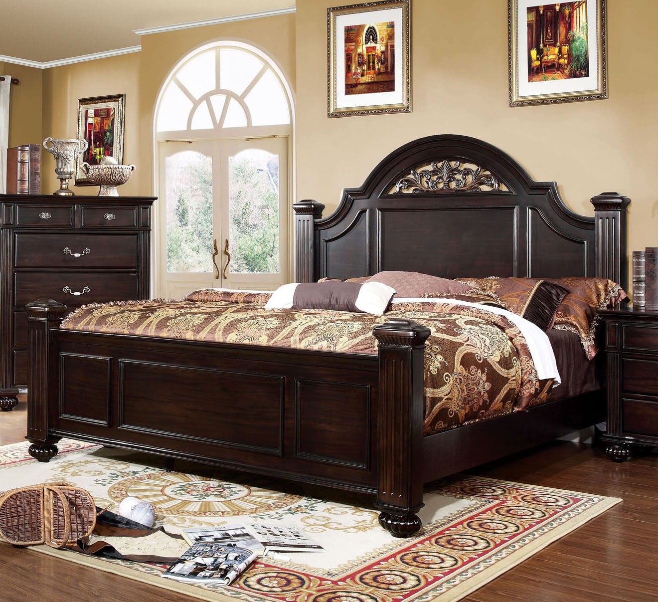 Traditional Style Eastern King Size Bed Dark Walnut Finish Bedroom ...