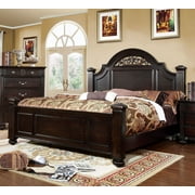 Traditional Style Eastern King Size Bed Dark Walnut Finish Bedroom Furniture Solid wood Floral Design HB Sturdy Bed Posts