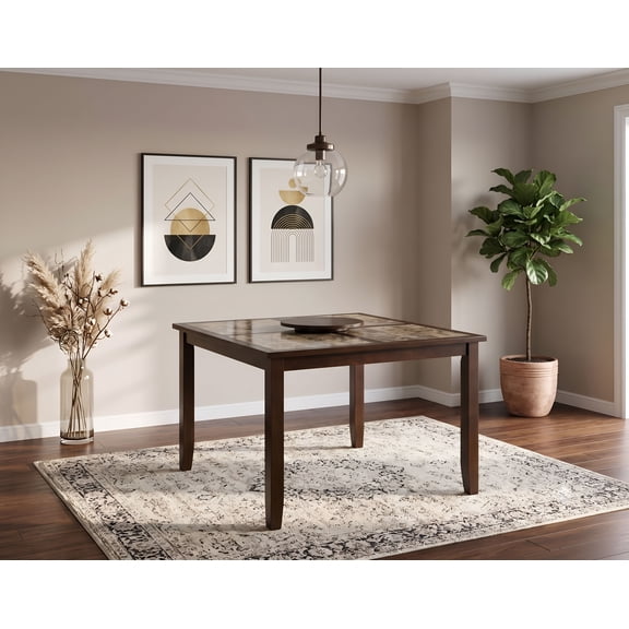 Traditional Style Espresso Faux Marble Large Pub Table w/ Removable 18" Lazy Susan