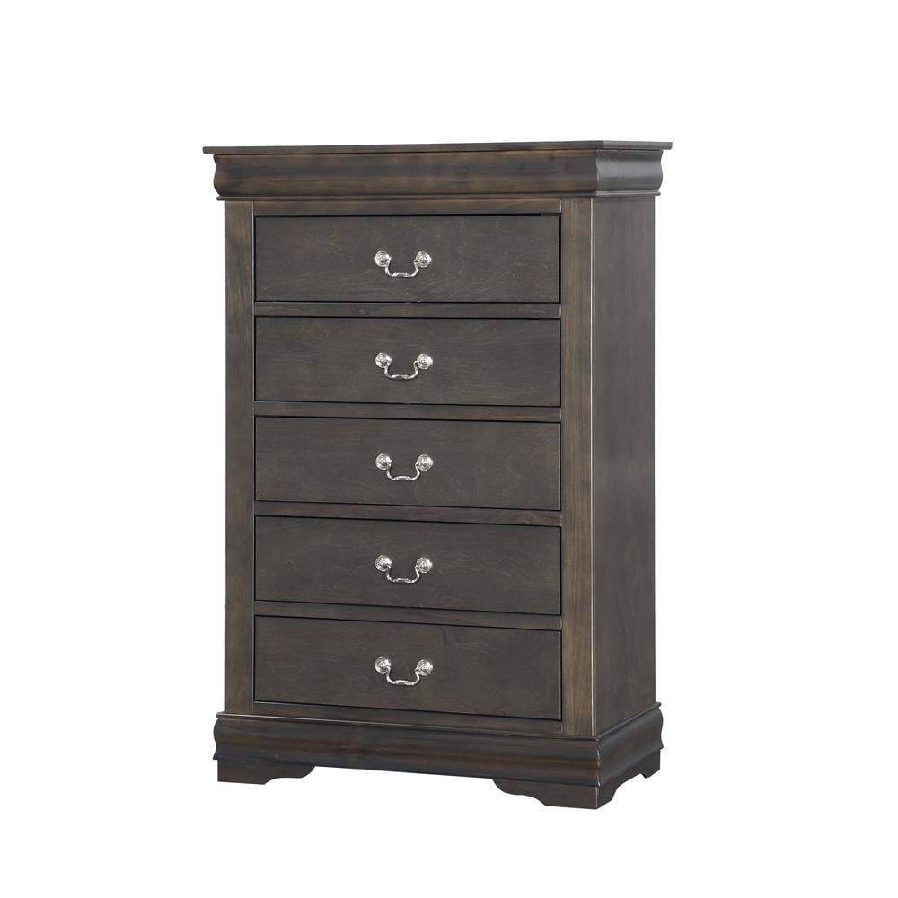 Elegant Gray Wooden Chest with Five Dovetail Drawers and Nickel Handles