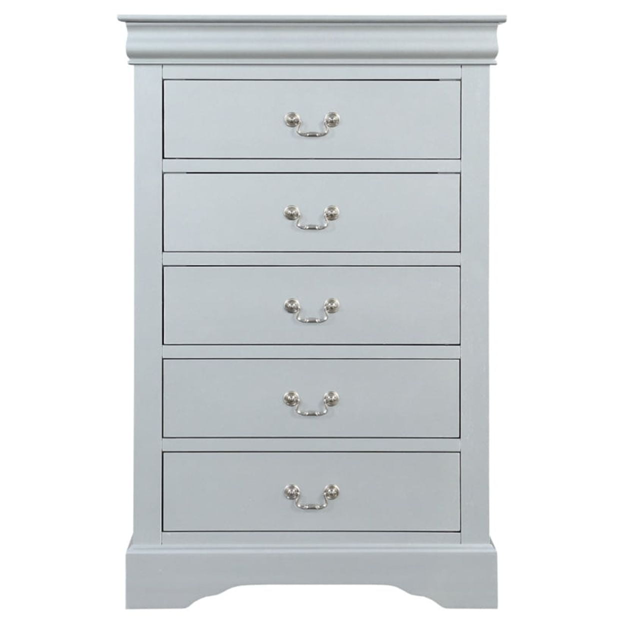 Platinum Gray Wooden Chest with Five Drawers and Metal Handles