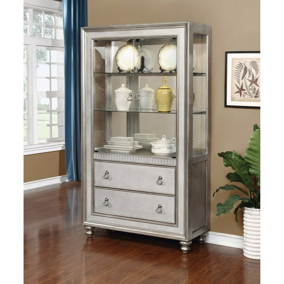 Traditional Style Metal Curio Cabinet, Silver