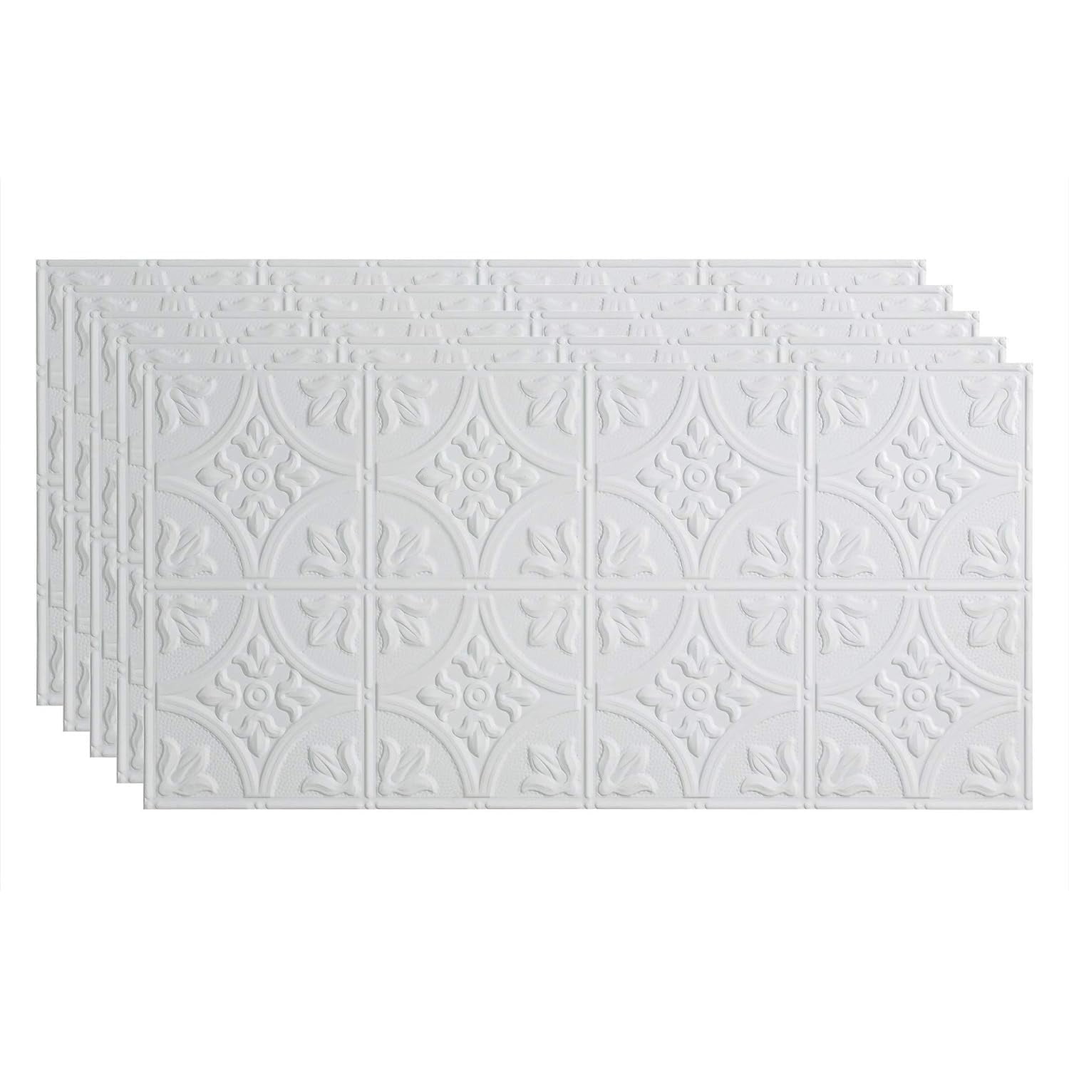 Matte White Embossed Vinyl Glue Up Ceiling Tiles 2ft x 4ft (5 Pack)