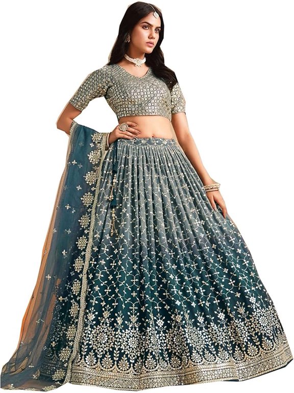 Traditional Style Ready to Wear Embroidery Woked For Special Occasion Lehenga Choli With Net Dupatta ( Teal Blue, M - 40 )