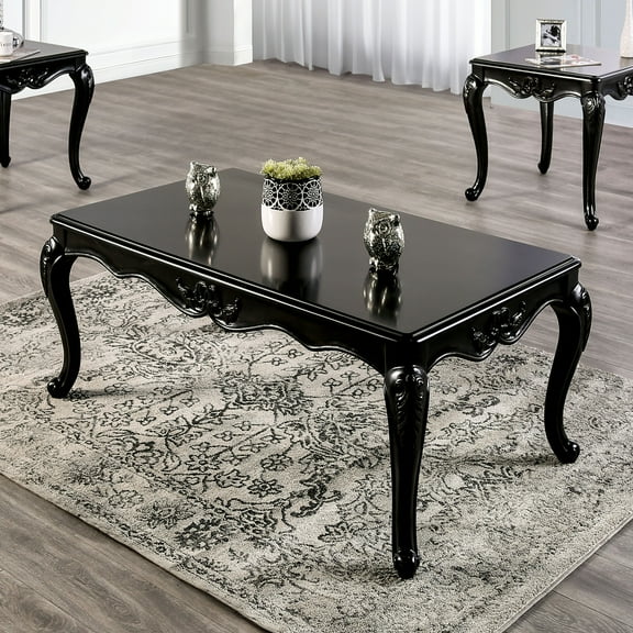 Traditional Style Rectangle Coffee Table Curved Shaped Legs Carved Design Solid Wood Structure Espresso / Black Finish
