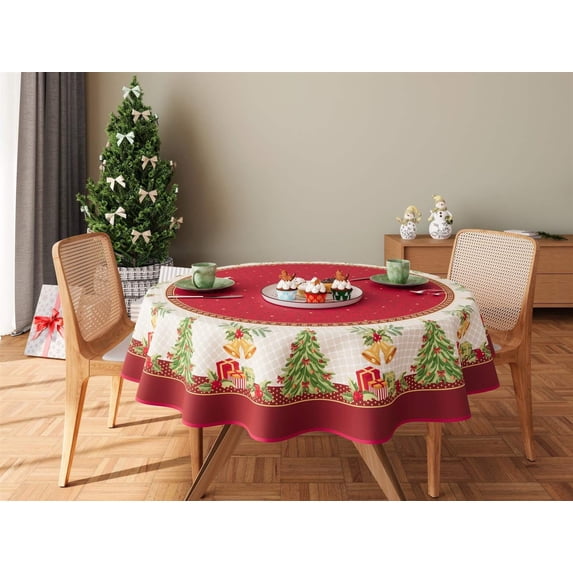Traditional Style Red and White Printed Christmas holiday tablecloth