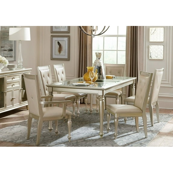 Traditional Style Silver Finish 7pc Set Table Draw Leaf 2 Arm Chairs 4 Side Chairs Modern Dining Room Furniture