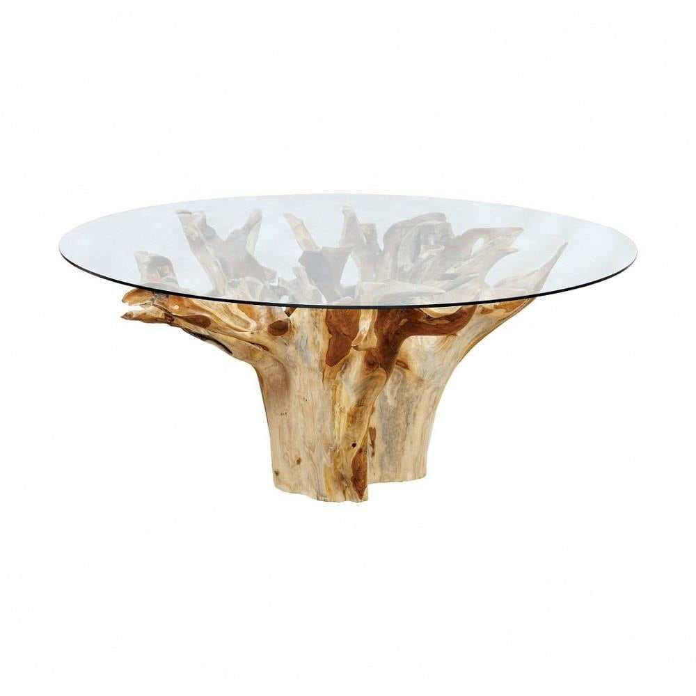 Round Natural Teak and Glass Extendable Counter Height Table