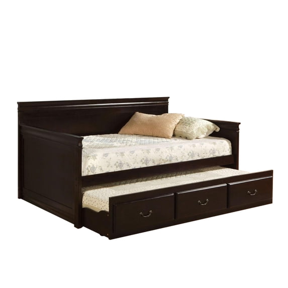 Benjara Traditional Style Wooden Daybed with Trundle, Brown