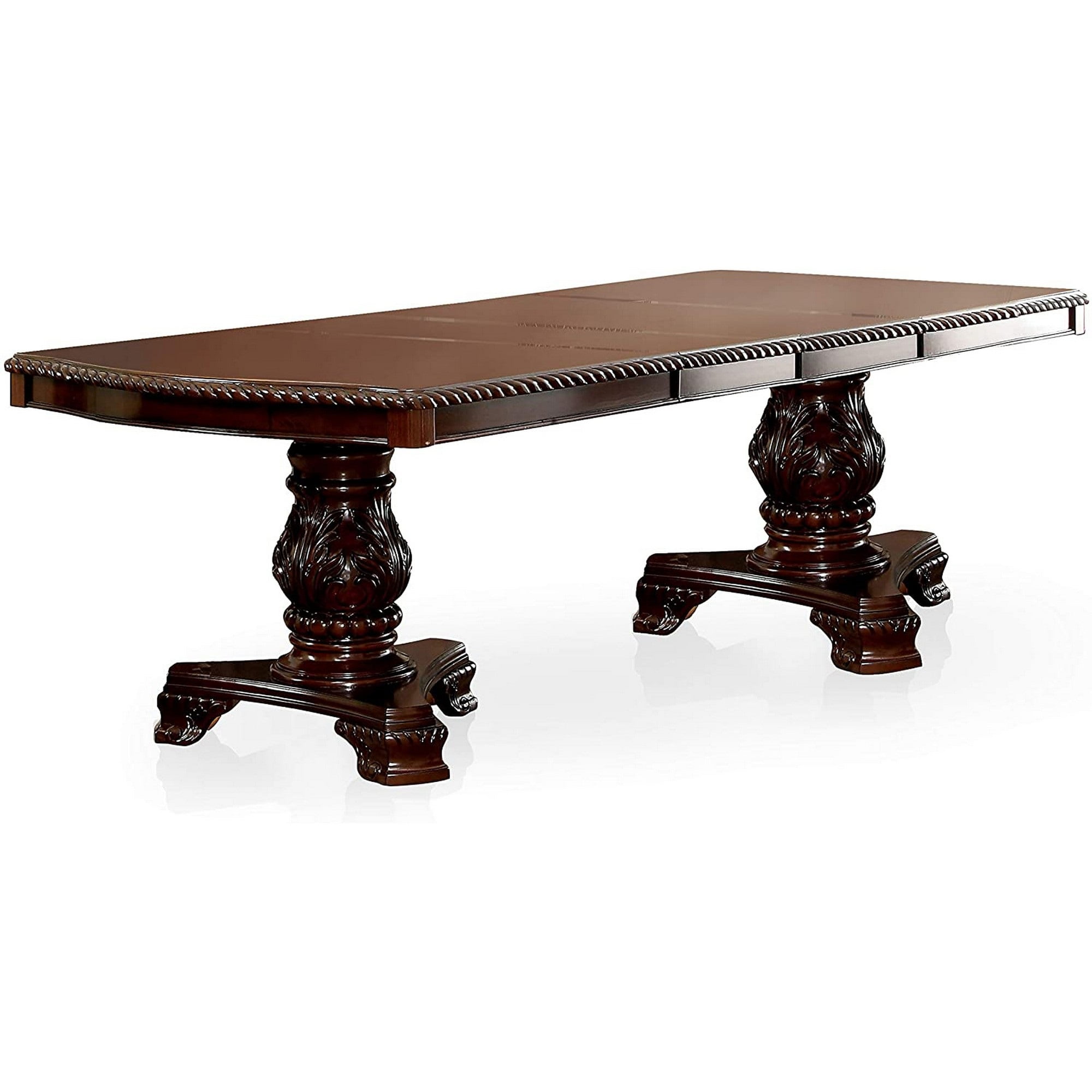 Traditional Dark Brown Wood Extendable Dining Table for Eight