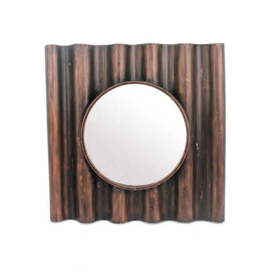 Traditional Style Wooden Round Mirror with Panpipe Style Frame , Brown - Saltoro Sherpi