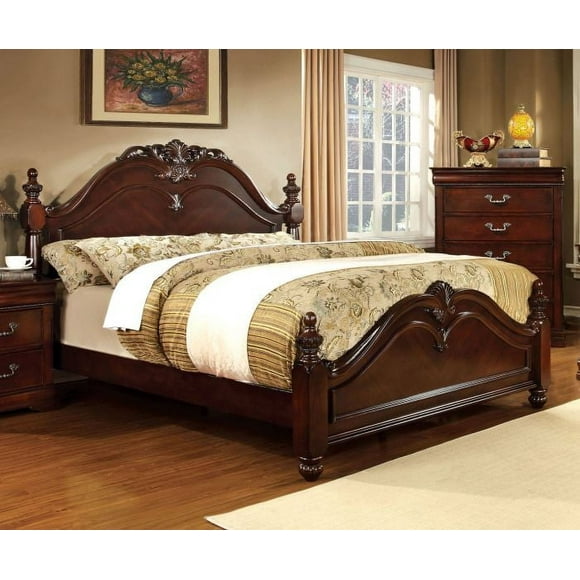 Traditional Stylish Cherry Color Eastern King Size Bed Low Post bedframe