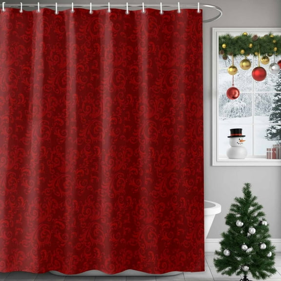 Shower Curtains Sets for Bathroom Decor Traditional Swirling Floral Seamless Design Waterproof Bathroom Curtain with Hooks, Christmas Red for Bathroom Decor,60x72IN