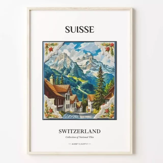 Traditional Swiss Tile Pattern Wall Art Print, Aesthetic Decor Poster ...