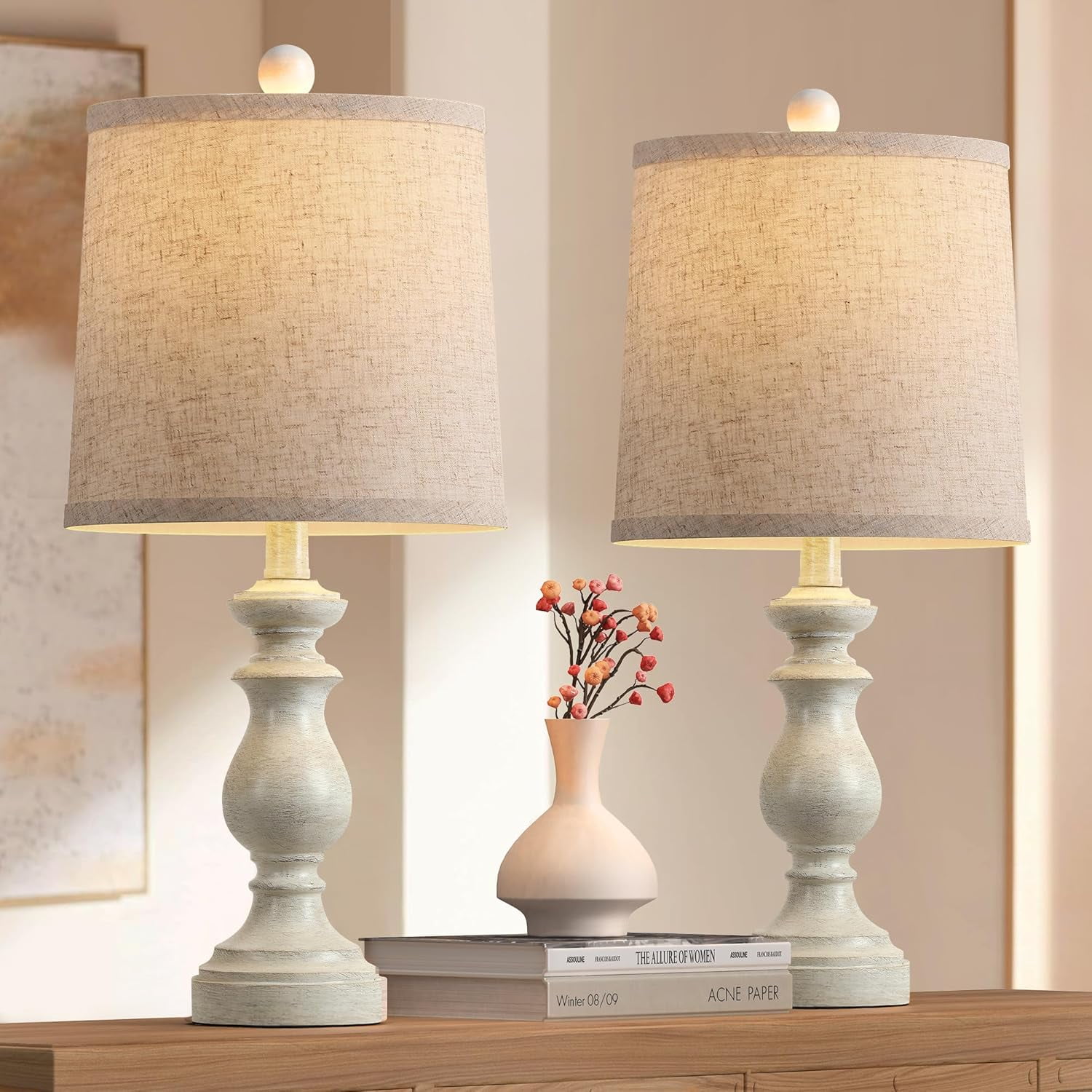 Traditional Table Lamp Set of 2, Rustic Farmhouse Table Lamps for