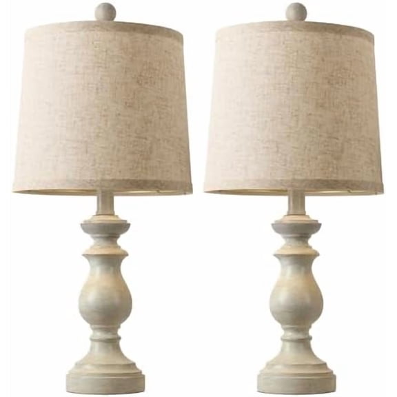 Traditional Table Lamp Set of 2, Rustic Farmhouse Table Lamps for Living Room Bedroom, 22" Bedside Desk Lamps Vintage Nightstand Lamps with Linen Shades, Antique White